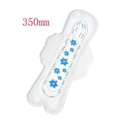 소매 슈퍼 부드러운 흰색 블루 칩 일회용 350mm 여성용 위생 패드